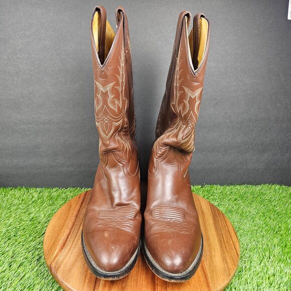 Vintage Tony Lama Mens Western Boots Brown Leather 11 B Riding Rodeo Cowboy main image 13